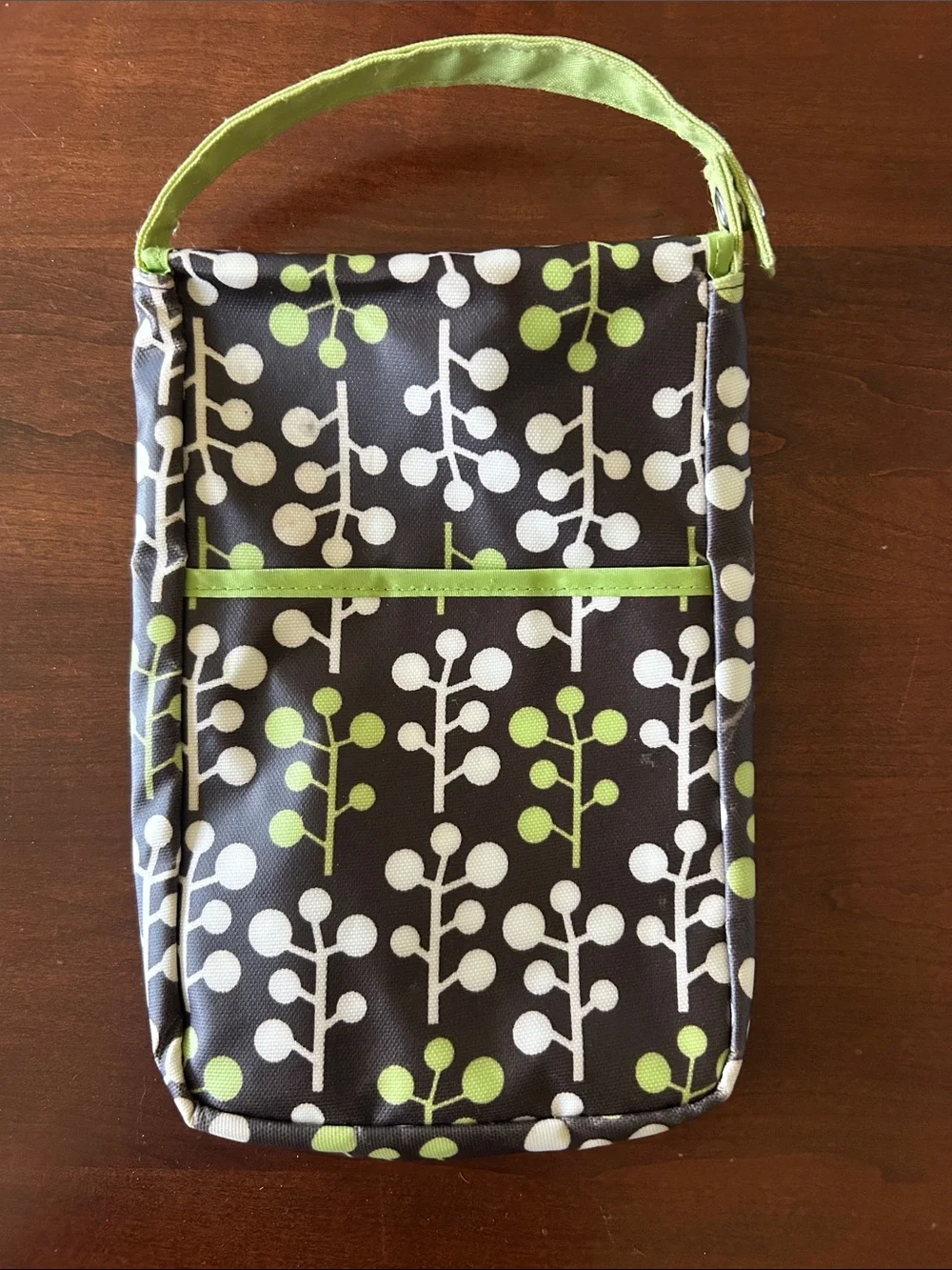 JJ Cole Brown Diaper & Wipes Pod with Lime and White Pattern